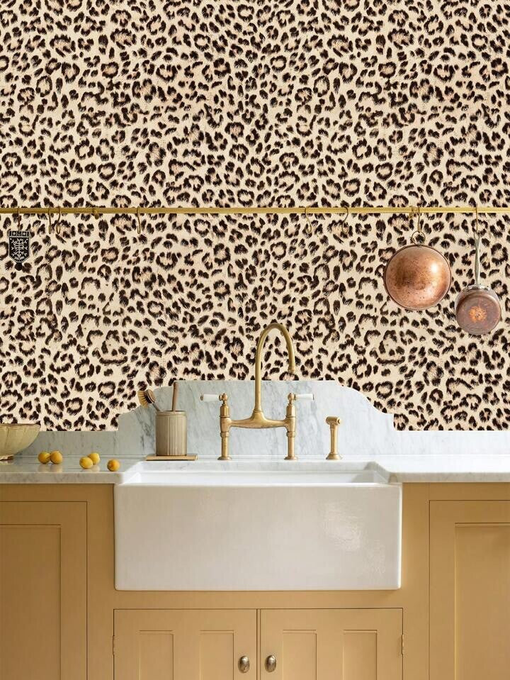 Leopard Print Beige Wallpaper Stylish Animal Pattern Bold Decor Wall Covering