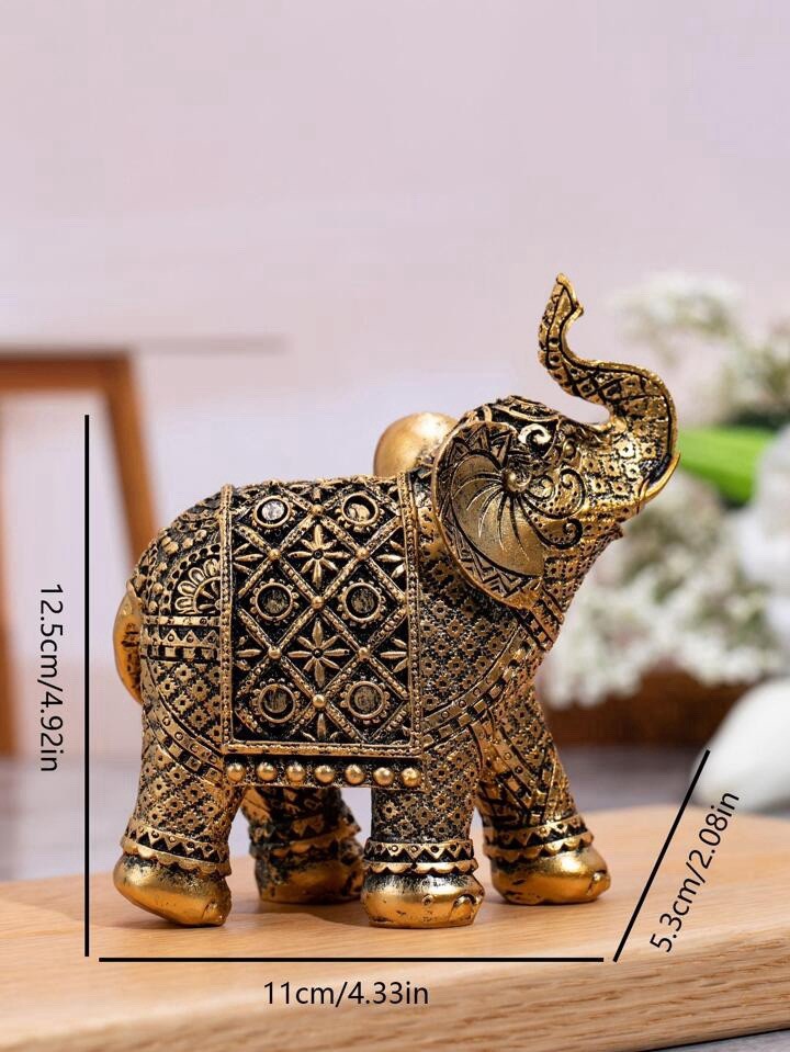 Gold Elephant Statue Ornate Feng Shui Figurine Lucky Home Decor Prosperity Gift