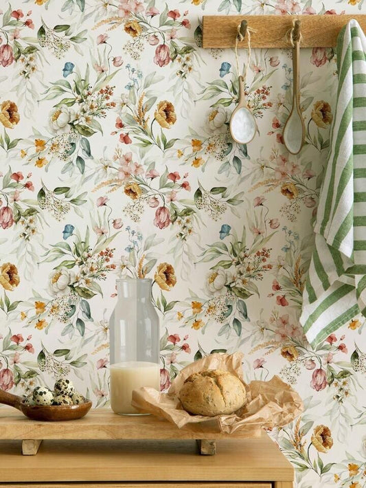 Pastel Floral Vintage Peel & Stick Wallpaper Roll Self Adhesive Easy Wall Decor