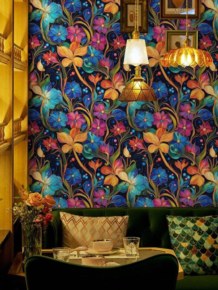 Vibrant Floral Peel & Stick Wallpaper Removable Art Deco Wall Decor – Colourful
