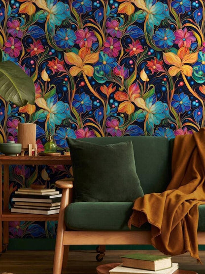 Vibrant Floral Peel & Stick Wallpaper Removable Art Deco Wall Decor – Colourful