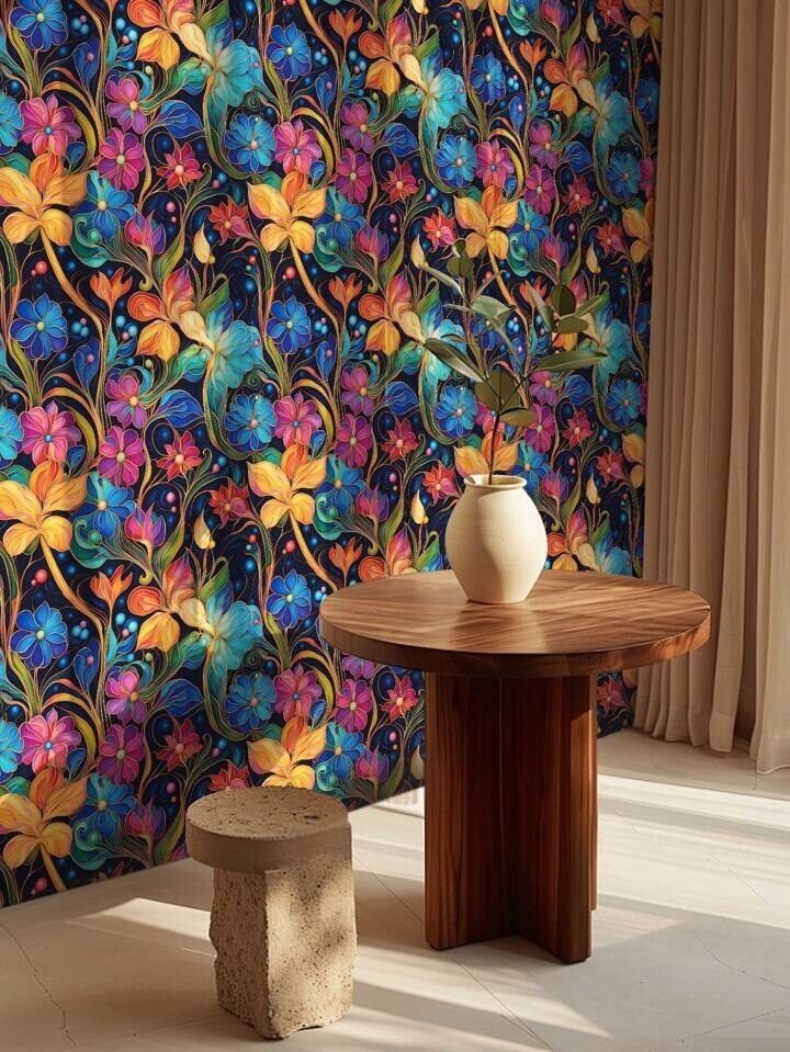 Vibrant Floral Peel & Stick Wallpaper Removable Art Deco Wall Decor – Colourful