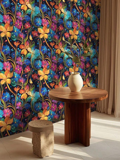 Vibrant Floral Peel & Stick Wallpaper Removable Art Deco Wall Decor – Colourful