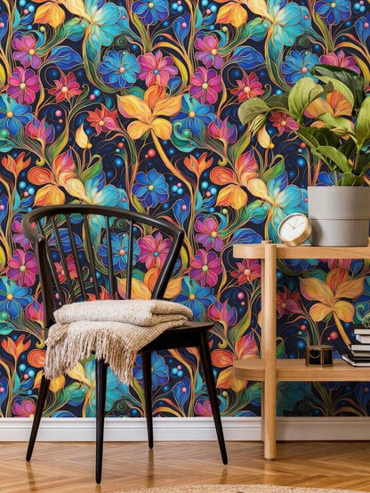 Vibrant Floral Peel & Stick Wallpaper Removable Art Deco Wall Decor – Colourful