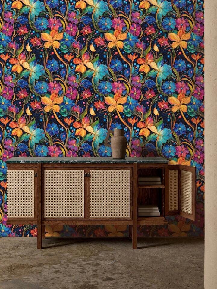 Vibrant Floral Peel & Stick Wallpaper Removable Art Deco Wall Decor – Colourful