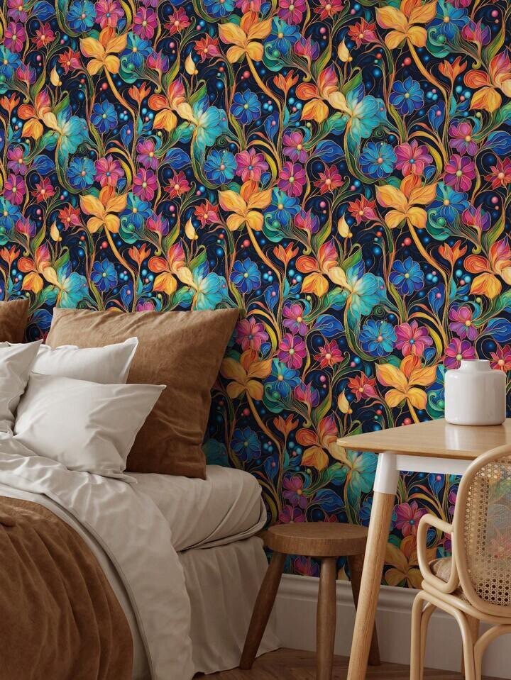 Vibrant Floral Peel & Stick Wallpaper Removable Art Deco Wall Decor – Colourful