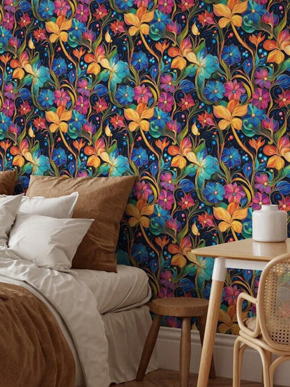 Vibrant Floral Peel & Stick Wallpaper Removable Art Deco Wall Decor – Colourful