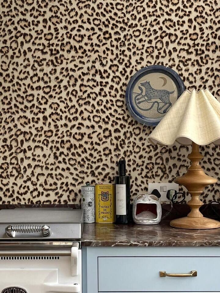 Leopard Print Beige Wallpaper Stylish Animal Pattern Bold Decor Wall Covering