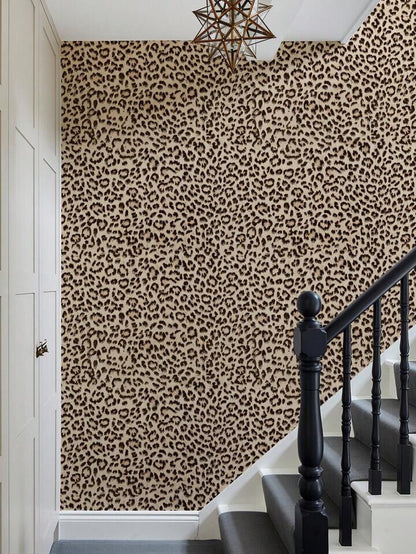 Leopard Print Beige Wallpaper Stylish Animal Pattern Bold Decor Wall Covering