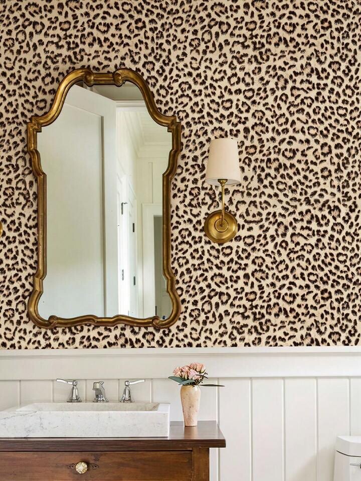 Leopard Print Beige Wallpaper Stylish Animal Pattern Bold Decor Wall Covering