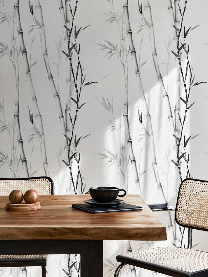 Bamboo Wallpaper Black White Modern Peel Stick Home Decor Minimalist Design