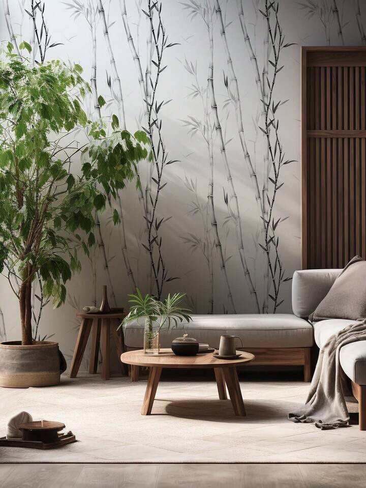 Bamboo Wallpaper Black White Modern Peel Stick Home Decor Minimalist Design