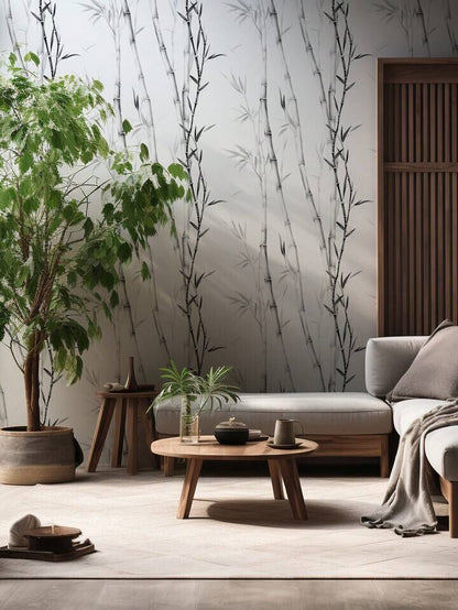 Bamboo Wallpaper Black White Modern Peel Stick Home Decor Minimalist Design