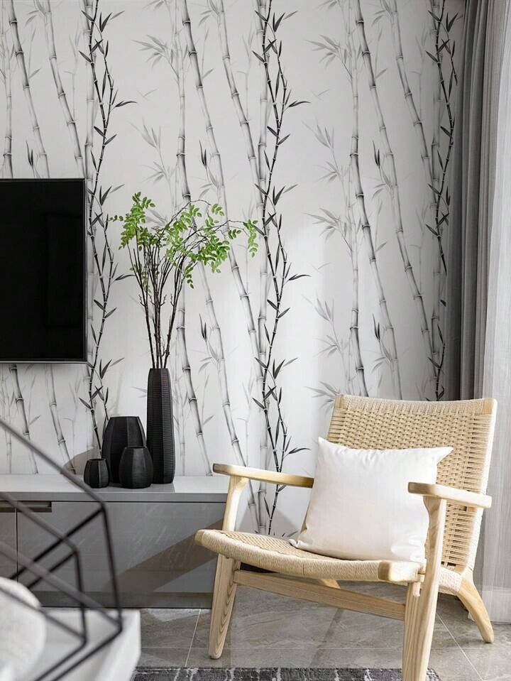 Bamboo Wallpaper Black White Modern Peel Stick Home Decor Minimalist Design