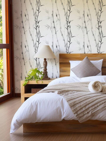 Bamboo Wallpaper Black White Modern Peel Stick Home Decor Minimalist Design