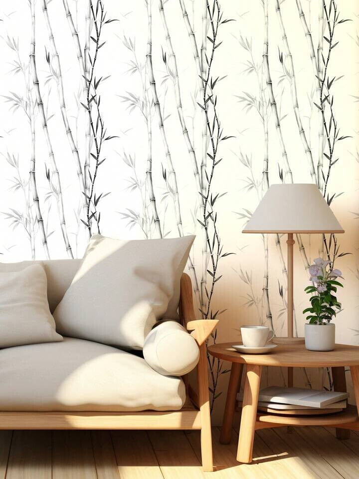 Bamboo Wallpaper Black White Modern Peel Stick Home Decor Minimalist Design