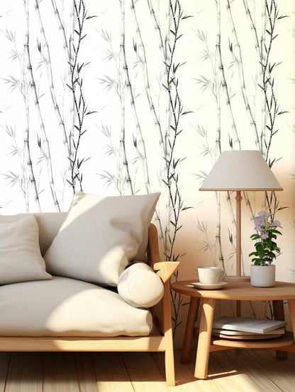Bamboo Wallpaper Black White Modern Peel Stick Home Decor Minimalist Design