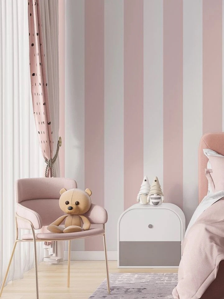 Modern Pink & White Stripe Wallpaper Peel & Stick Self Adhesive Wall Covering