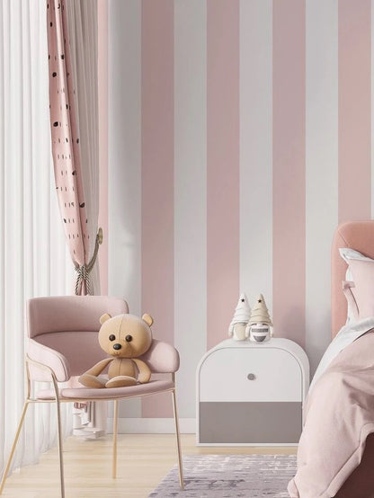 Modern Pink & White Stripe Wallpaper Peel & Stick Self Adhesive Wall Covering