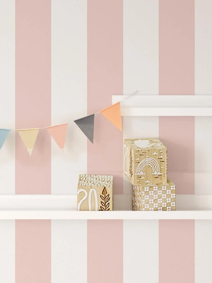 Modern Pink & White Stripe Wallpaper Peel & Stick Self Adhesive Wall Covering