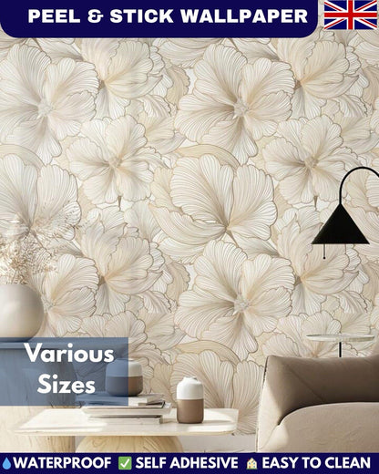 Beige Floral Wallpaper Roll Self Adhesive Minimalist Peel & Stick Wall Decor