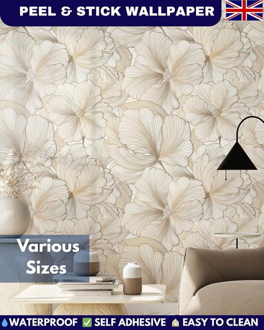 Beige Floral Wallpaper Roll Self Adhesive Minimalist Peel & Stick Wall Decor
