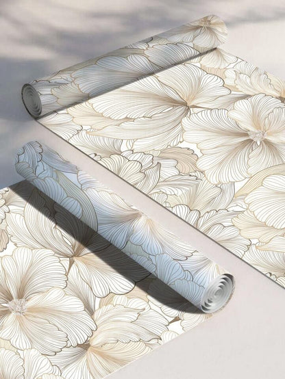 Beige Floral Wallpaper Roll Self Adhesive Minimalist Peel & Stick Wall Decor