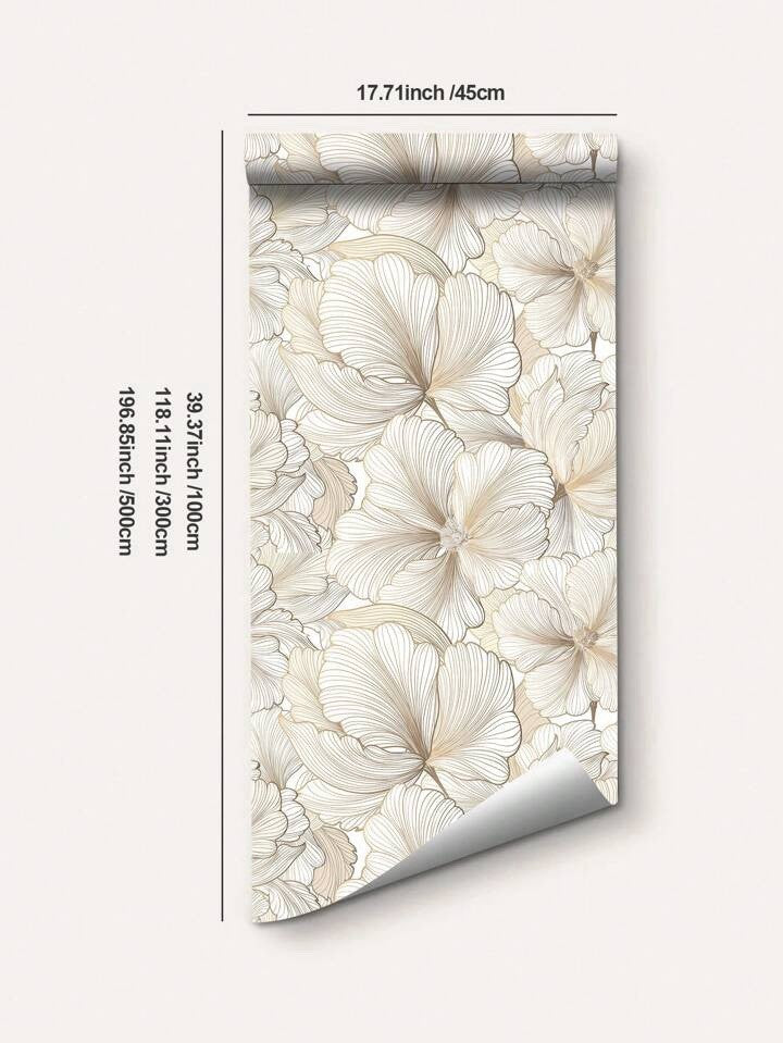 Beige Floral Wallpaper Roll Self Adhesive Minimalist Peel & Stick Wall Decor