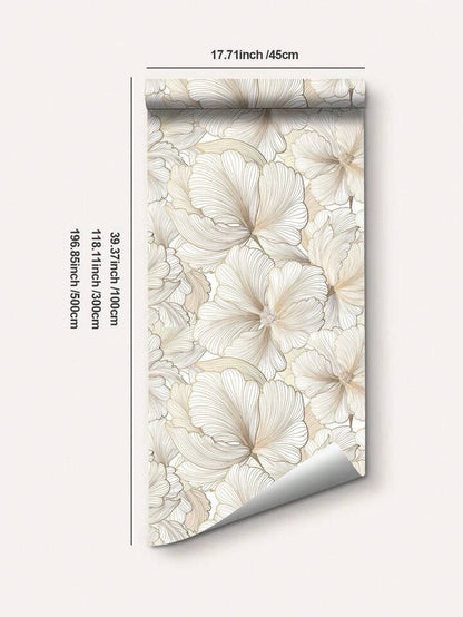 Beige Floral Wallpaper Roll Self Adhesive Minimalist Peel & Stick Wall Decor