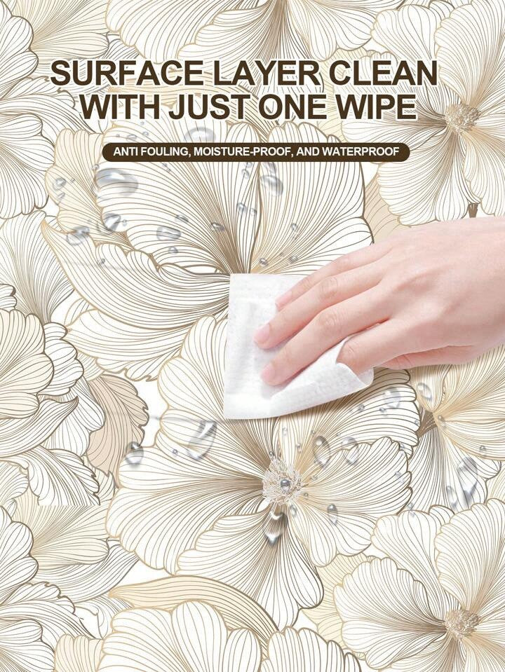 Beige Floral Wallpaper Roll Self Adhesive Minimalist Peel & Stick Wall Decor