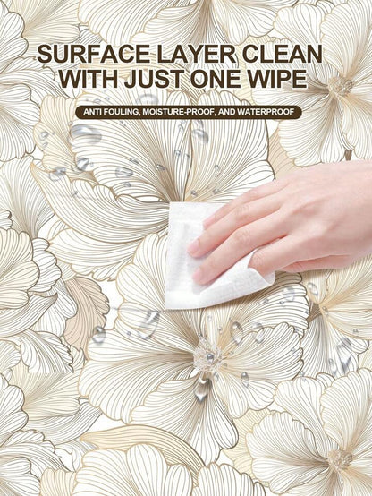 Beige Floral Wallpaper Roll Self Adhesive Minimalist Peel & Stick Wall Decor