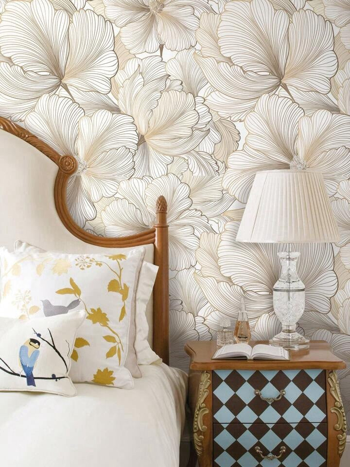 Beige Floral Wallpaper Roll Self Adhesive Minimalist Peel & Stick Wall Decor
