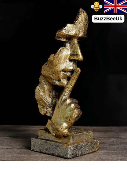 Gold Silence Face Sculpture Abstract Resin Statue Modern Art Home Decor Gift