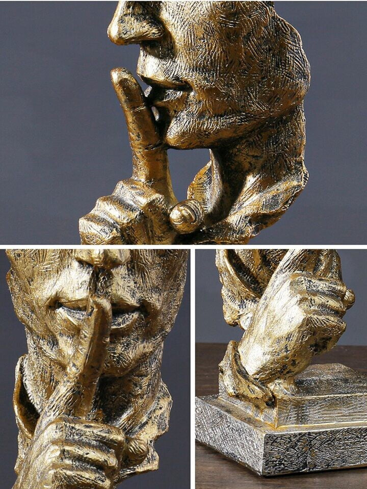 Gold Silence Face Sculpture Abstract Resin Statue Modern Art Home Decor Gift