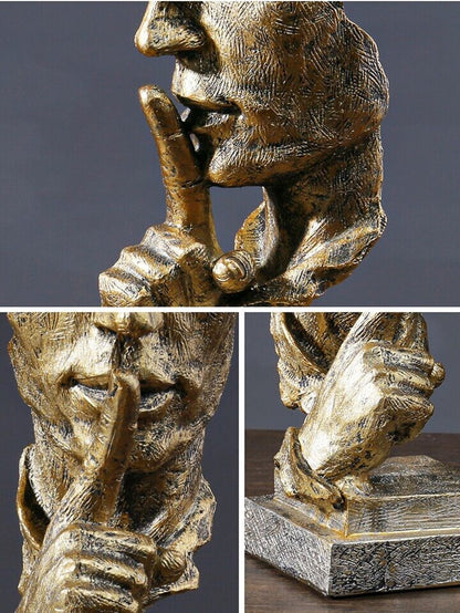 Gold Silence Face Sculpture Abstract Resin Statue Modern Art Home Decor Gift