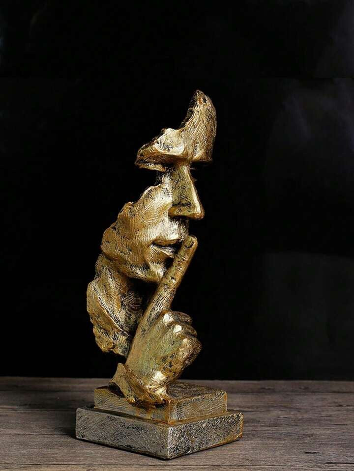 Gold Silence Face Sculpture Abstract Resin Statue Modern Art Home Decor Gift