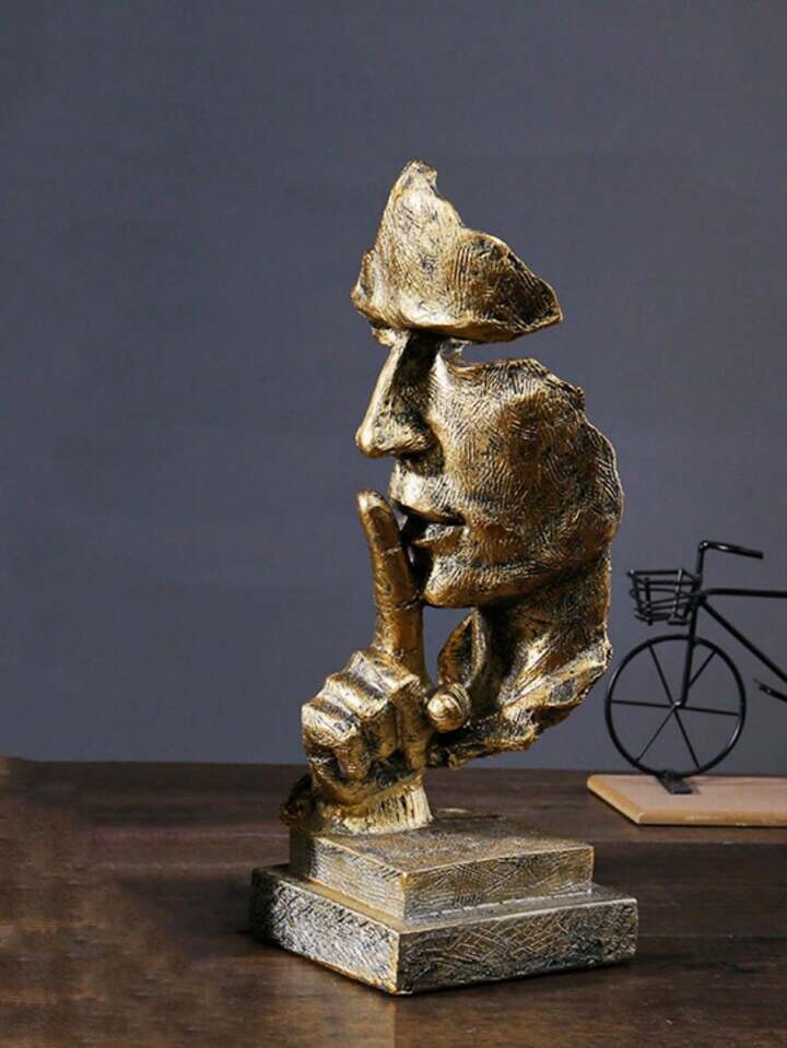 Gold Silence Face Sculpture Abstract Resin Statue Modern Art Home Decor Gift