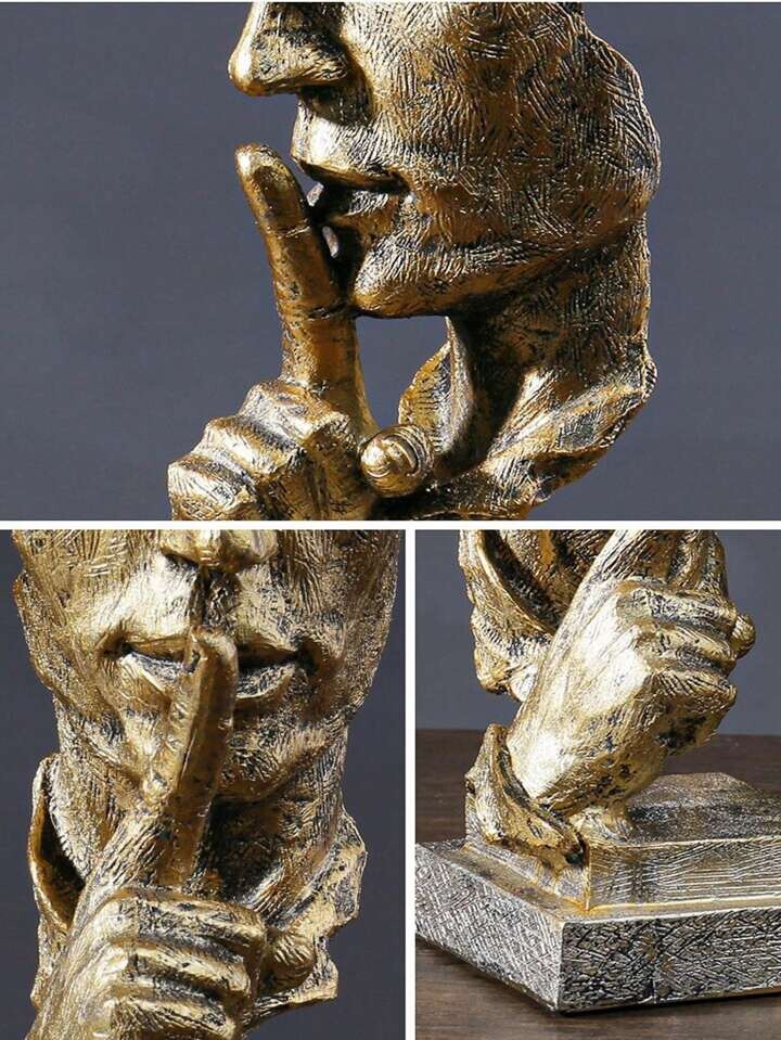 Gold Silence Face Sculpture Abstract Resin Statue Modern Art Home Decor Gift