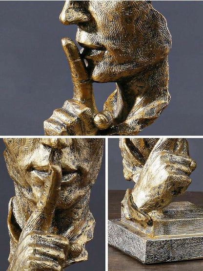 Gold Silence Face Sculpture Abstract Resin Statue Modern Art Home Decor Gift