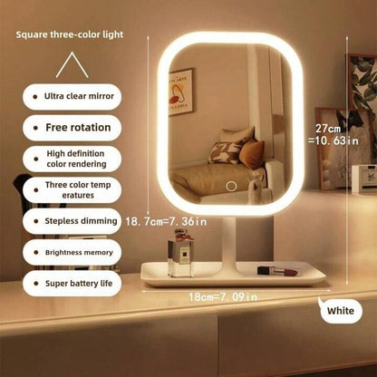 LED Makeup Mirror Touch Control Dimmable Light USB Rechargeable Vanity Tabletop