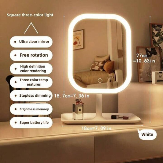 LED Makeup Mirror Touch Control Dimmable Light USB Rechargeable Vanity Tabletop