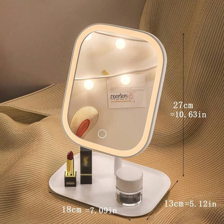 LED Makeup Mirror Touch Control Dimmable Light USB Rechargeable Vanity Tabletop