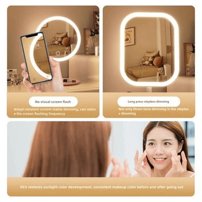 LED Makeup Mirror Touch Control Dimmable Light USB Rechargeable Vanity Tabletop