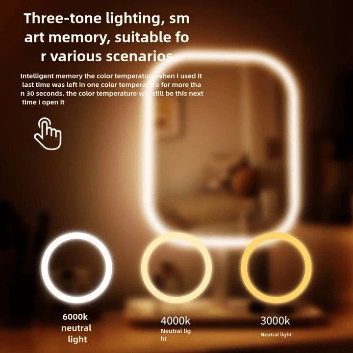 LED Makeup Mirror Touch Control Dimmable Light USB Rechargeable Vanity Tabletop