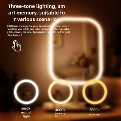 LED Makeup Mirror Touch Control Dimmable Light USB Rechargeable Vanity Tabletop