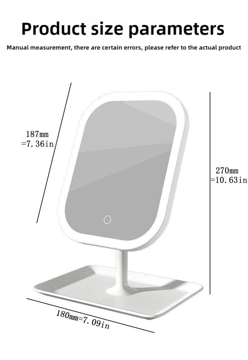 LED Makeup Mirror Touch Control Dimmable Light USB Rechargeable Vanity Tabletop