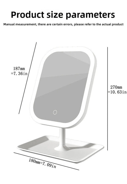 LED Makeup Mirror Touch Control Dimmable Light USB Rechargeable Vanity Tabletop