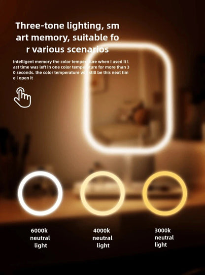LED Makeup Mirror Touch Control Dimmable Light USB Rechargeable Vanity Tabletop