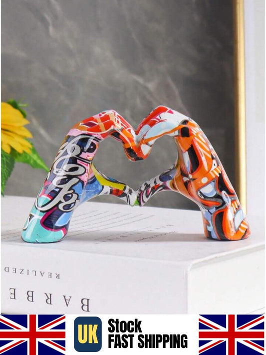 Modern Graffiti Hand Heart Sculpture Abstract Art Resin Love Decor Gift