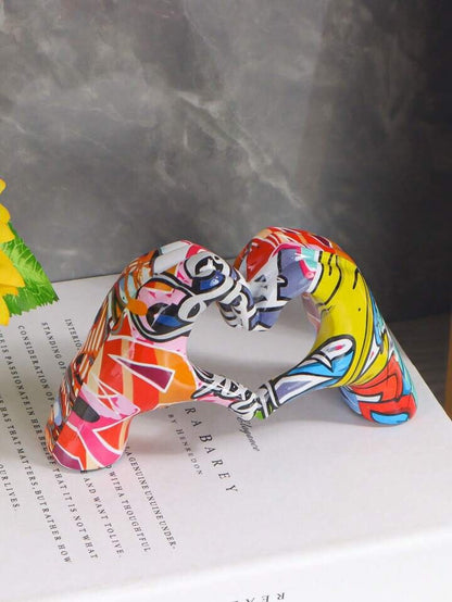 Modern Graffiti Hand Heart Sculpture Abstract Art Resin Love Decor Gift